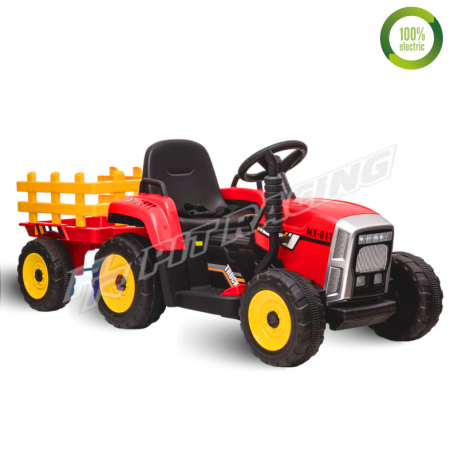 Tracteur enfant électrique ROUGE + REMORQUE