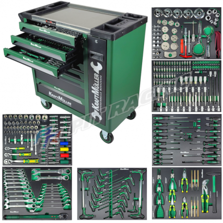Servante d'atelier + Clé dynamo KRAFTMULLER KM-8/7 V3 KINGSIZE 309 outils - 7 tiroirs & 1 porte frontale