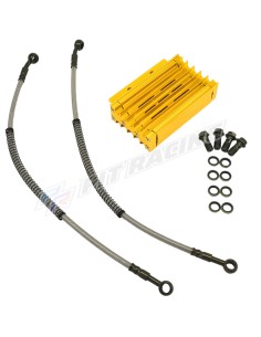 Radiateur d’huile alu doré CNC durite 460 mm dirt bike / pit bike