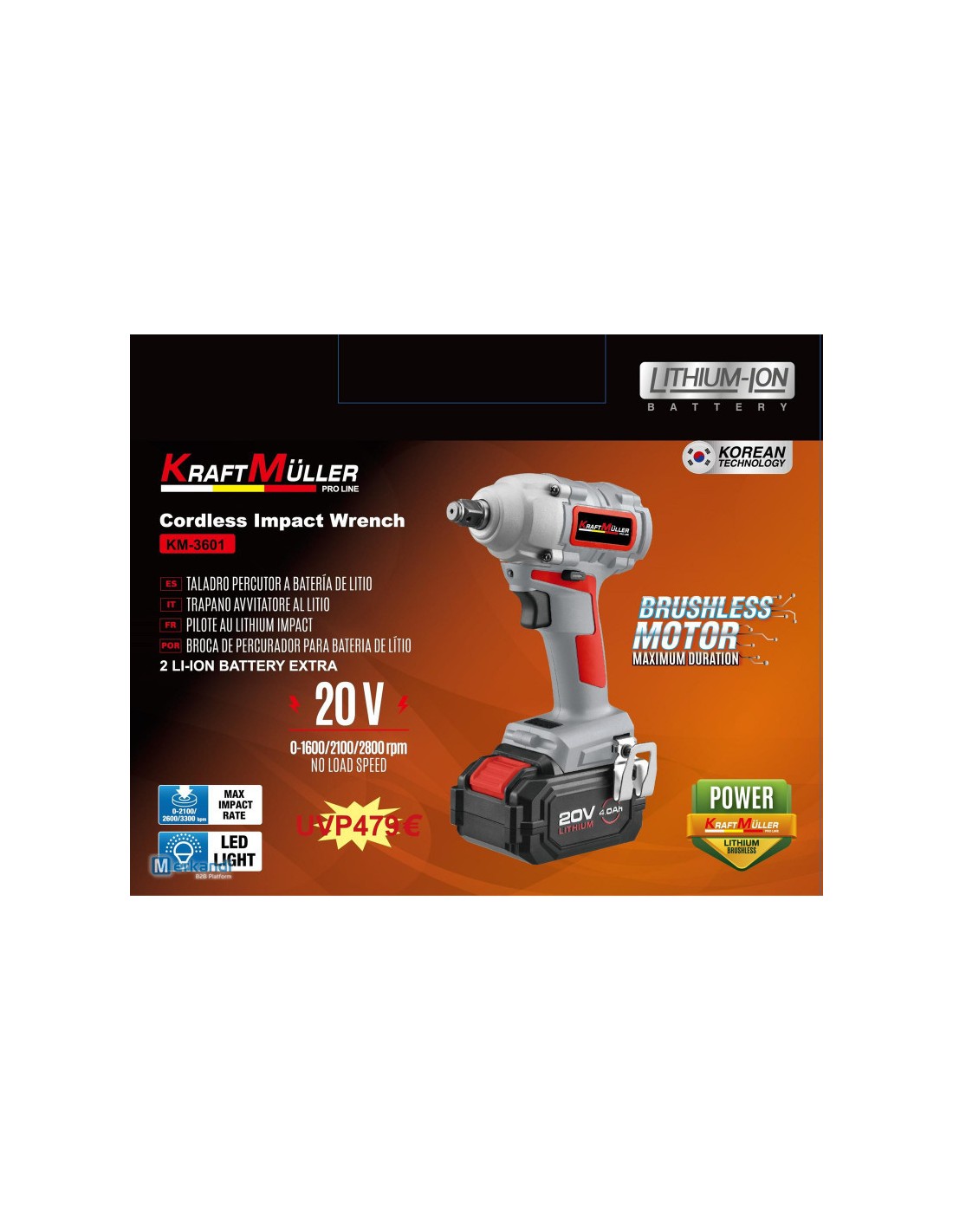 Cle a Chocs Sans Fil 20V Boulonneuse a Choc Electrique KRAFTMULLER