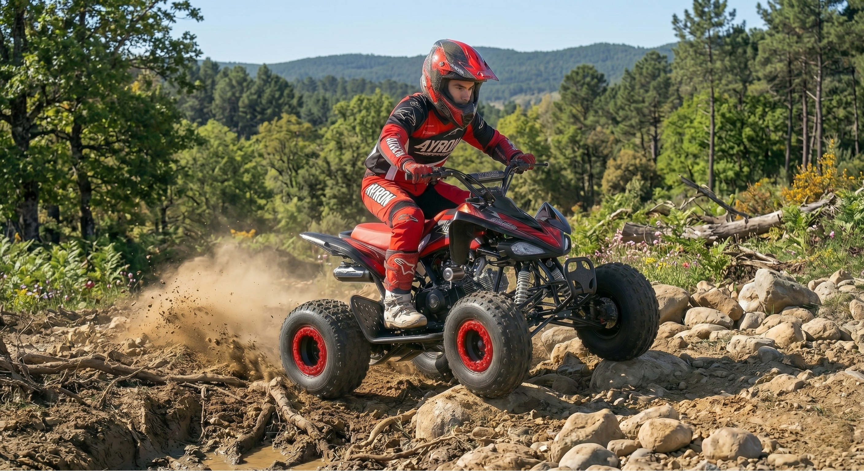 Quad 125cc rouge automatique pour ado – Ayron Carbone Pitracing