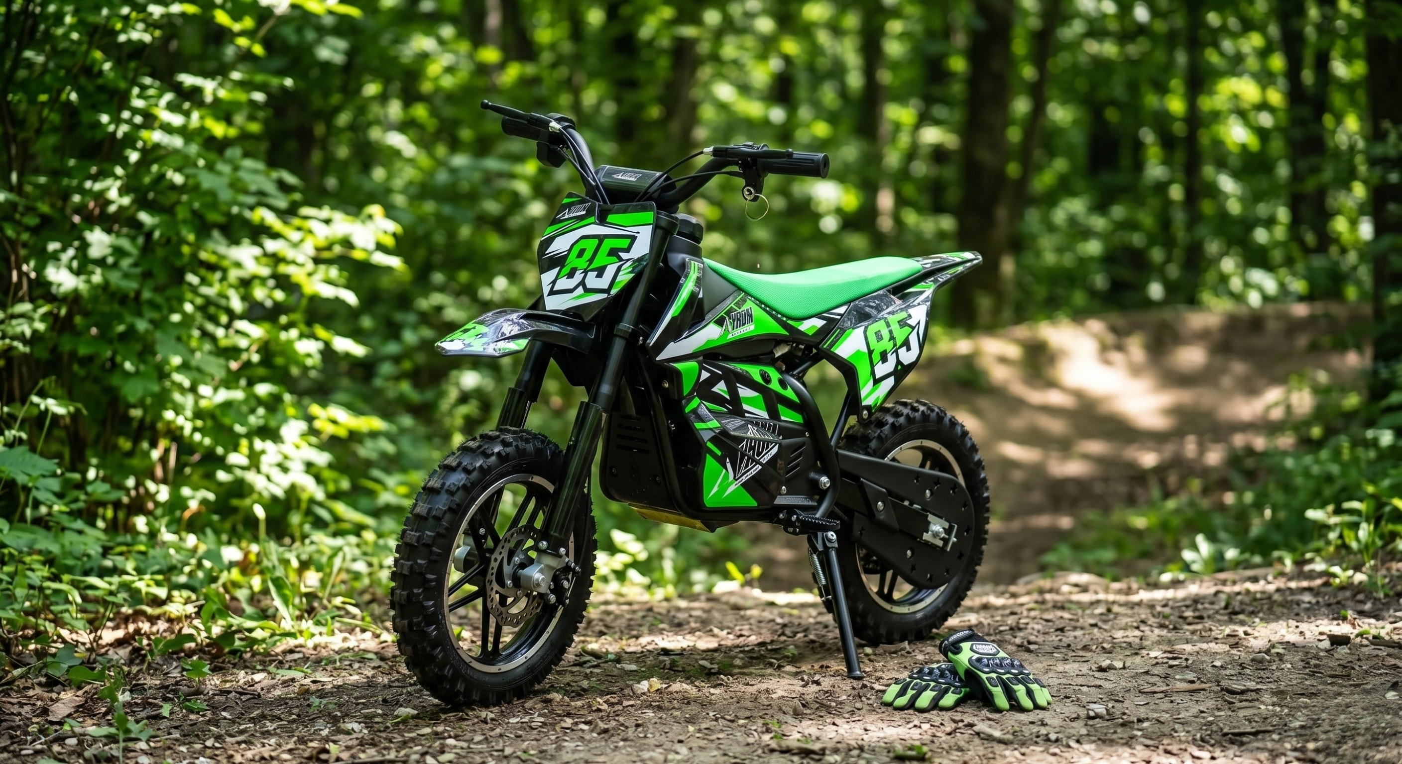 Moto électrique enfant AYRON 1000W 36V verte, vue d'ensemble