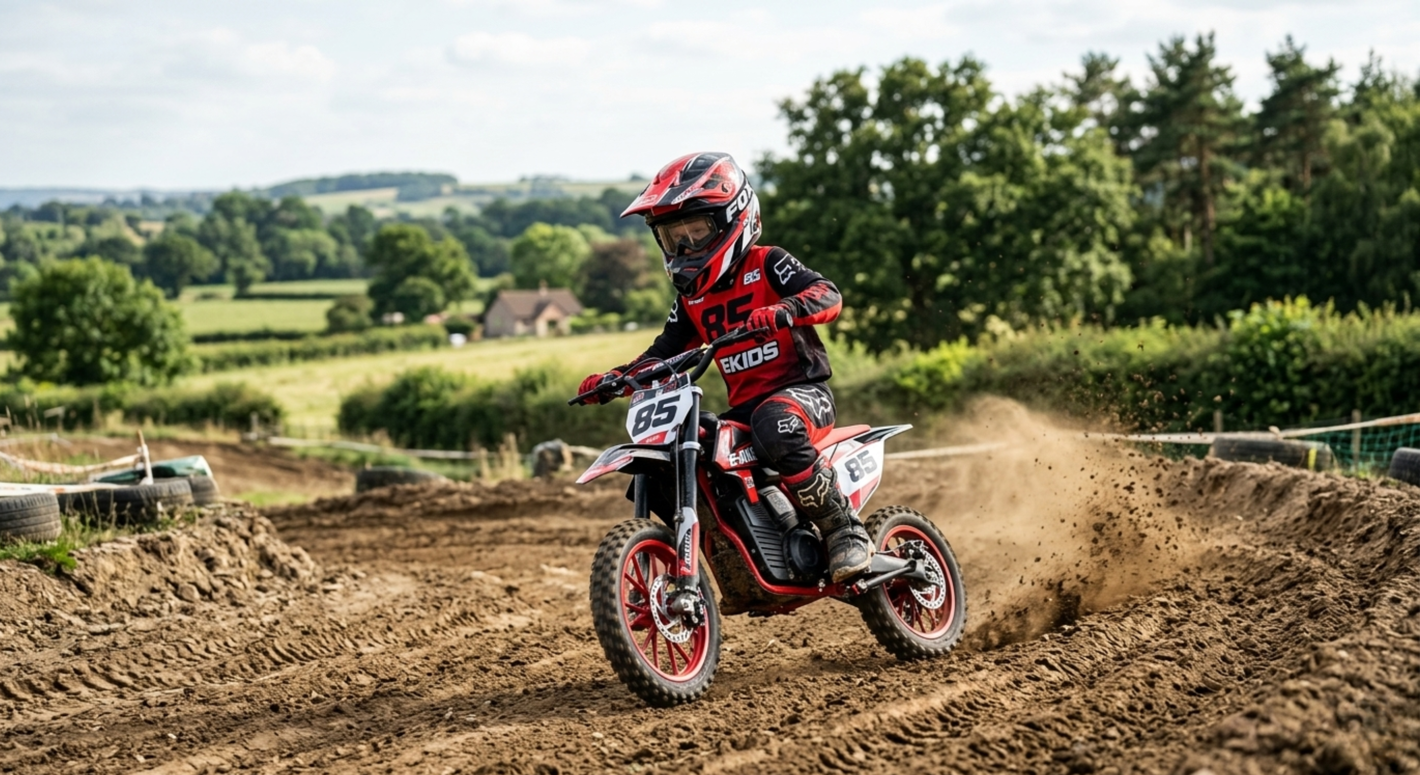 Moto électrique enfant AYRON 1000W 36V rouge, en situation