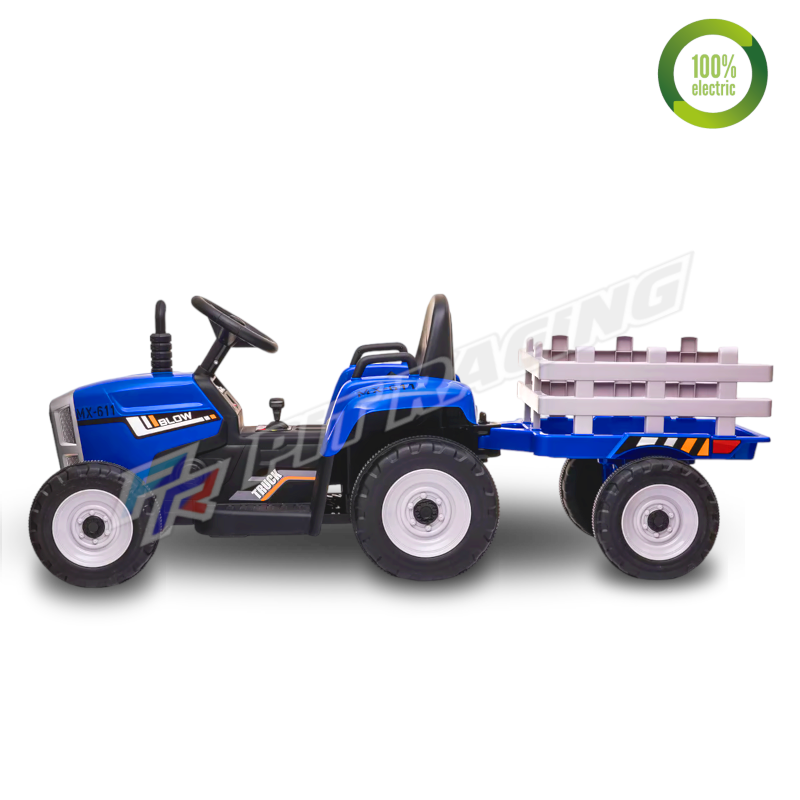 Tracteur Bleu avec remorque, véhicule électrique pour enfant, 12Volts -  7AH, 2 moteurs
