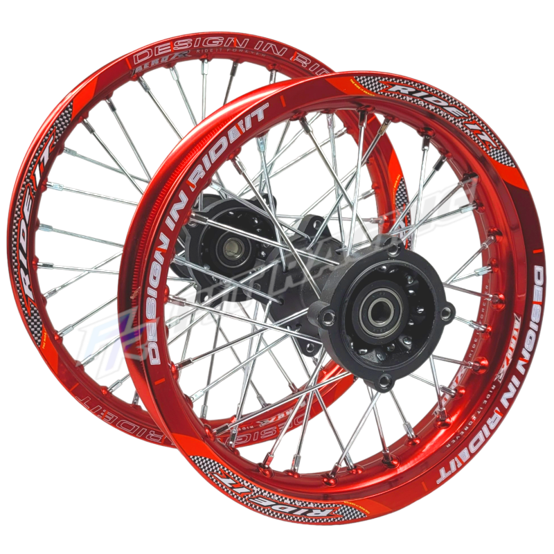 Paire de jante 12 14 RIDE IT Rouge axe 15 mm Dirt bike Pit bike