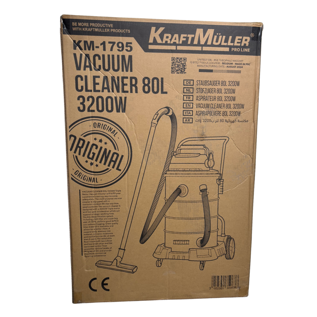 Aspirateur Industriel 80L Eau et Poussière 4 Accessoires Nettoyage Commercial 3000W Moteur Triple Acier Inoxydable Filtre En Tissu Tuyau 1,5m Câble 9m Sans/Avec Sac 4 Sacs GRATUITS